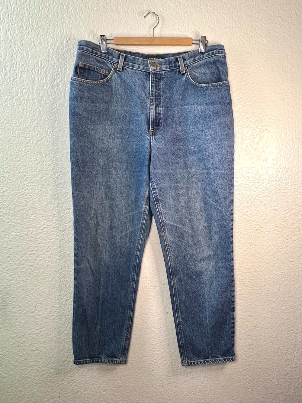 Lauren Ralph Lauren Womens High Rise Tapered Mom Jeans Blue Denim Vtg Wash Sz 16